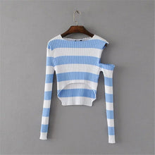New Spring Pullover Women Fashion Hollow Out Striped Slim Sweater Full Sleeve O-neck Short Knitting Woman Sexy Sweaters GS