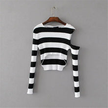 New Spring Pullover Women Fashion Hollow Out Striped Slim Sweater Full Sleeve O-neck Short Knitting Woman Sexy Sweaters GS