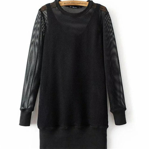 New Spring Women Straight O-Neck Full Sleeve Dress Plus Size Mesh Dresses Look Through Vestidos 72277 GS