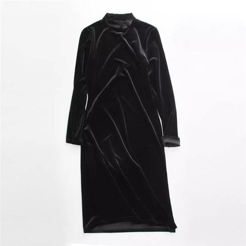 New Summer Women Dress Fashion Vintage Velvet Turtle-neck Full Sleeve Dress Straight Vestidos Plus Size 72190 GS