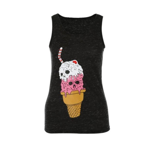 New  Women Fashion Sleeveless Punk Style Skull Print Cotton Fitness Workout Tank Tops For Women #425 GS