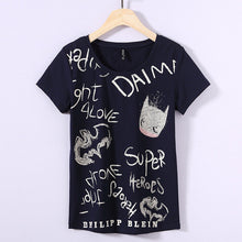 New Summer Women T Shirt Casual O Neck Short Sleeve Diamond Bling tshirt Female Letter Print Tops Tees 72367 GS