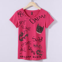 New Summer Women T Shirt Casual O Neck Short Sleeve Diamond Bling tshirt Female Letter Print Tops Tees 72367 GS