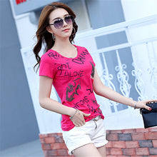 New Summer Women T Shirt Casual O Neck Short Sleeve Diamond Bling tshirt Female Letter Print Tops Tees 72367 GS