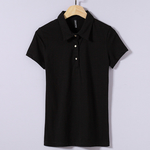New Summer Women T Shirt Casual Turn-down Collar Short Sleeve Solid tshirt Female Tops Tees With Button 72368 GS