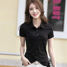 New Summer Women T Shirt Casual Turn-down Collar Short Sleeve Solid tshirt Female Tops Tees With Button 72368 GS