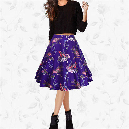 New Summer skirts womens The bird Print Short skirt Female Fashion Plus Size Colorful Faldas S-2XL Hot  72427 GS