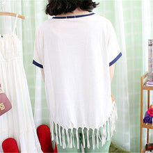 New T-shirts Plus Size Female Batwing Sleeve t shirts Cute Six Cat Print Patchwork Tassel Tops O-neck Women tshirts 72541 GS