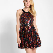 New Vestidos Plus Size Bondage A-line Sequined Knee-Length Dress Sleeveless O-neck Off Shoulder Women Bling Dresses 72330 GS