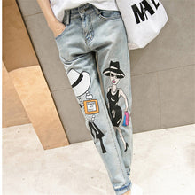 New Women Carton Print Pants Denim Loose Female Pencil Pants Plus Large Size Jeans Full Length Trousers 72166 GS