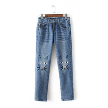 New Women Denim Cat Embroidery Pants Loose Female Pencil Pants S-XL Plus Large Size Jeans Full Length Mid Trousers 71897 GS