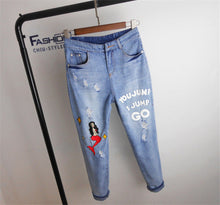 New Women Denim Embroidery Print Pants Loose High Female Pencil Pants Plus Large Size Jeans Ankle Length Trousers 72153 GS