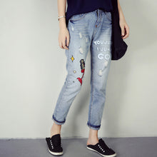 New Women Denim Embroidery Print Pants Loose High Female Pencil Pants Plus Large Size Jeans Ankle Length Trousers 72153 GS