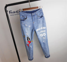 New Women Denim Embroidery Print Pants Loose High Female Pencil Pants Plus Large Size Jeans Ankle Length Trousers 72153 GS