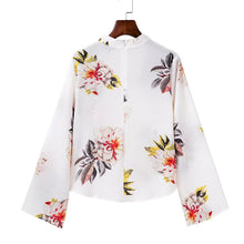 New Women Floral Print Blouse V-neck Full Sleeve Tee Shirt Blouses Fashion Plus Size Blusas With Zip-up 72224 GS