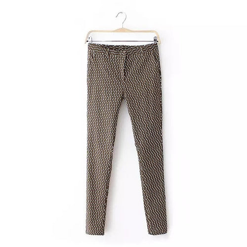 New Women Geometric Print Pants Female Skinny Pencil Pants Plus Size Ankle-Length Mid Trousers 72091 GS