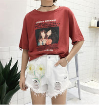 New Women Harajuku Girl Character Letter Print t-shirt Women Short Sleeve T shirts Female O-neck Tops Plus Size 72613 GS