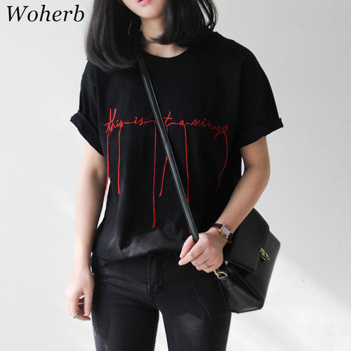New Women Harajuku Letter Embroidery Tassel t-shirt Korean style Women Short Sleeve T shirts Female O-neck Tops Plus Size GS