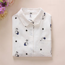 New Women Long Sleeve Blouse Fashion Turn-down Collar Button Shirt Tops Female Dog Bee Print Slim Shirts 72003 GS