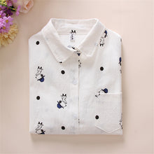 New Women Long Sleeve Blouse Fashion Turn-down Collar Button Shirt Tops Female Dog Bee Print Slim Shirts 72003 GS