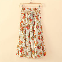 New Women Summer Skirt Long Floral skirts Female Fashion Bohemia Plus Size Elegantes Faldas With Bow Sashes 72426 GS