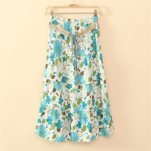 New Women Summer Skirt Long Floral skirts Female Fashion Bohemia Plus Size Elegantes Faldas With Bow Sashes 72426 GS