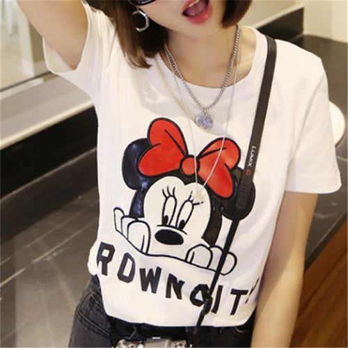 New Women Summer T Shirt Cute Mouse Print Fashion T-shirts O-Neck Tops Female Short Sleeve t shirts Plus Size 72571 GS