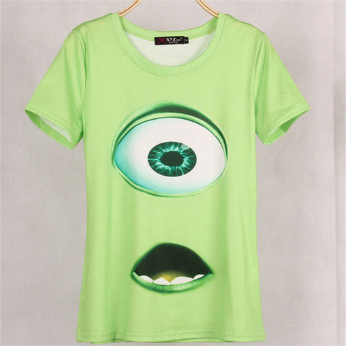 New Women Summer T Shirt Fashion Harajuku Eye 3D print Alien Green Tops O-Neck Short Sleeve t-shirt 72448 GS