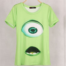 New Women Summer T Shirt Fashion Harajuku Eye 3D print Alien Green Tops O-Neck Short Sleeve t-shirt 72448 GS