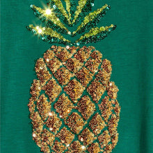 New Women Summer T Shirt Pineapple Print Fashion T-shirts Green Sequined Tops Female Short Sleeve t shirts Plus Size 62120 GS