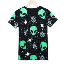 New Women SummerT Shirt Fashion Harajuku Punk Alien Punk Alien ET Print Tops O-Neck Short Sleeve t-shirt 72447 GS