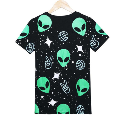 New Women SummerT Shirt Fashion Harajuku Punk Alien Punk Alien ET Print Tops O-Neck Short Sleeve t-shirt 72447 GS