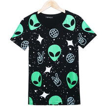 New Women SummerT Shirt Fashion Harajuku Punk Alien Punk Alien ET Print Tops O-Neck Short Sleeve t-shirt 72447 GS