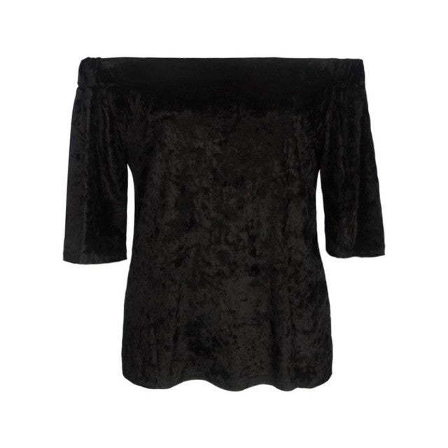 New Women T Shirt Velvet Off Shoulder 3/4 Sleeve T Shirt Women Tops Casual T-Shirt camisas femininas Women Clothes &23 GS