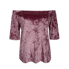 New Women T Shirt Velvet Off Shoulder 3/4 Sleeve T Shirt Women Tops Casual T-Shirt camisas femininas Women Clothes &23 GS