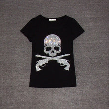 New Women T shirts Fashion T-shirt Woman O-neck Top Short Sleeve Skull Diamond Bling Female Plus Size t shirt 62561 GS