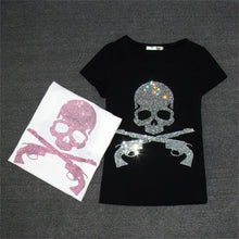 New Women T shirts Fashion T-shirt Woman O-neck Top Short Sleeve Skull Diamond Bling Female Plus Size t shirt 62561 GS