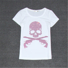 New Women T shirts Fashion T-shirt Woman O-neck Top Short Sleeve Skull Diamond Bling Female Plus Size t shirt 62561 GS