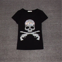 New Women T shirts Fashion T-shirt Woman O-neck Top Short Sleeve Skull Diamond Bling Female Plus Size t shirt 62561 GS