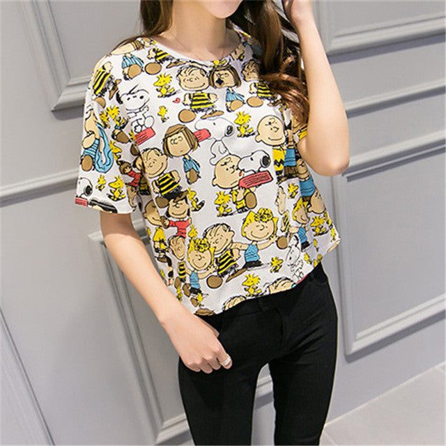 New Women T shirts clothing Animal Carton Print t-shirt Women Top Short Sleeve Female O-neck Plus Size Tees 71767 GS