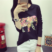 New Women T shirts clothing Animal Elephant Print t-shirt Women Top Full Sleeve Female O-neck Plus Size tops 71741 GS