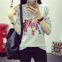 New Women T shirts clothing Animal Elephant Print t-shirt Women Top Full Sleeve Female O-neck Plus Size tops 71741 GS