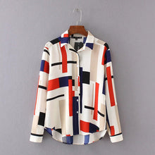 Plus Size Geometric Print Casual Blouses Long Sleeve Blusas Shirt Fashion Turn-down Collar Femininas Tops 72274 GS