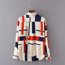 Plus Size Geometric Print Casual Blouses Long Sleeve Blusas Shirt Fashion Turn-down Collar Femininas Tops 72274 GS