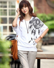 S-XL Fashion New Plus size T Shirts Women Loose t-shirts O-neck Floral Print Batwing Sleeve Tops A109 GS
