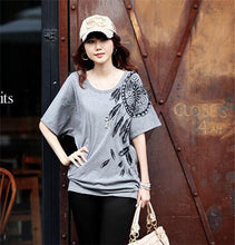 S-XL Fashion New Plus size T Shirts Women Loose t-shirts O-neck Floral Print Batwing Sleeve Tops A109 GS