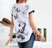 S-XL Fashion New Plus size T Shirts Women Loose t-shirts O-neck Floral Print Batwing Sleeve Tops A109 GS