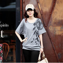 S-XL Fashion New Plus size T Shirts Women Loose t-shirts O-neck Floral Print Batwing Sleeve Tops A109 GS