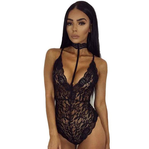 Sexy Black Lace Bodysuit Womens Backless Halter V Neck Hollow Out Bodysuits Ladies Swimsuit Bodysuits And Rompers #1212 GS