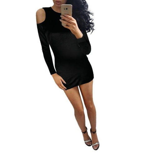 Sexy Black Women's Dresses Sexy Backless Long Sleeve Off Shoulder Velvet Party Mini Dresses vestidos mujer #23 GS